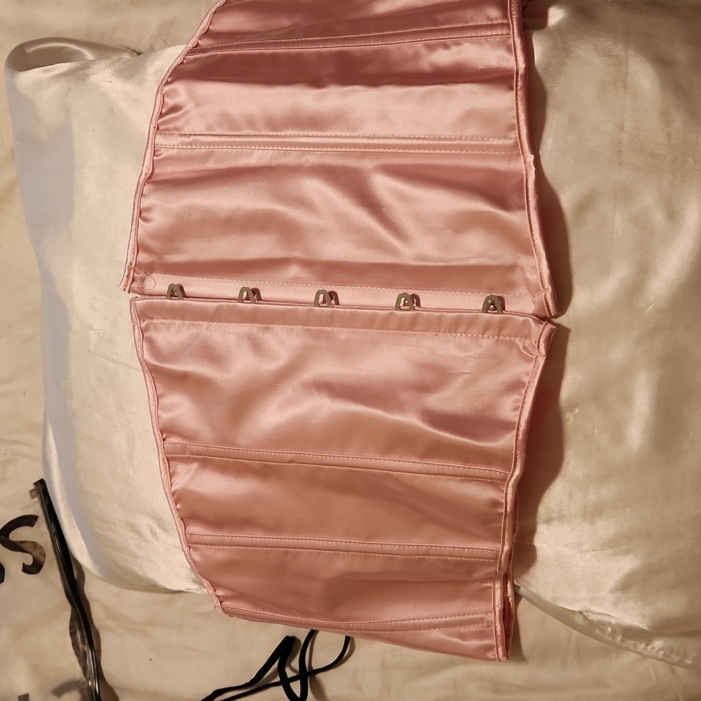Pink satin under breast corset